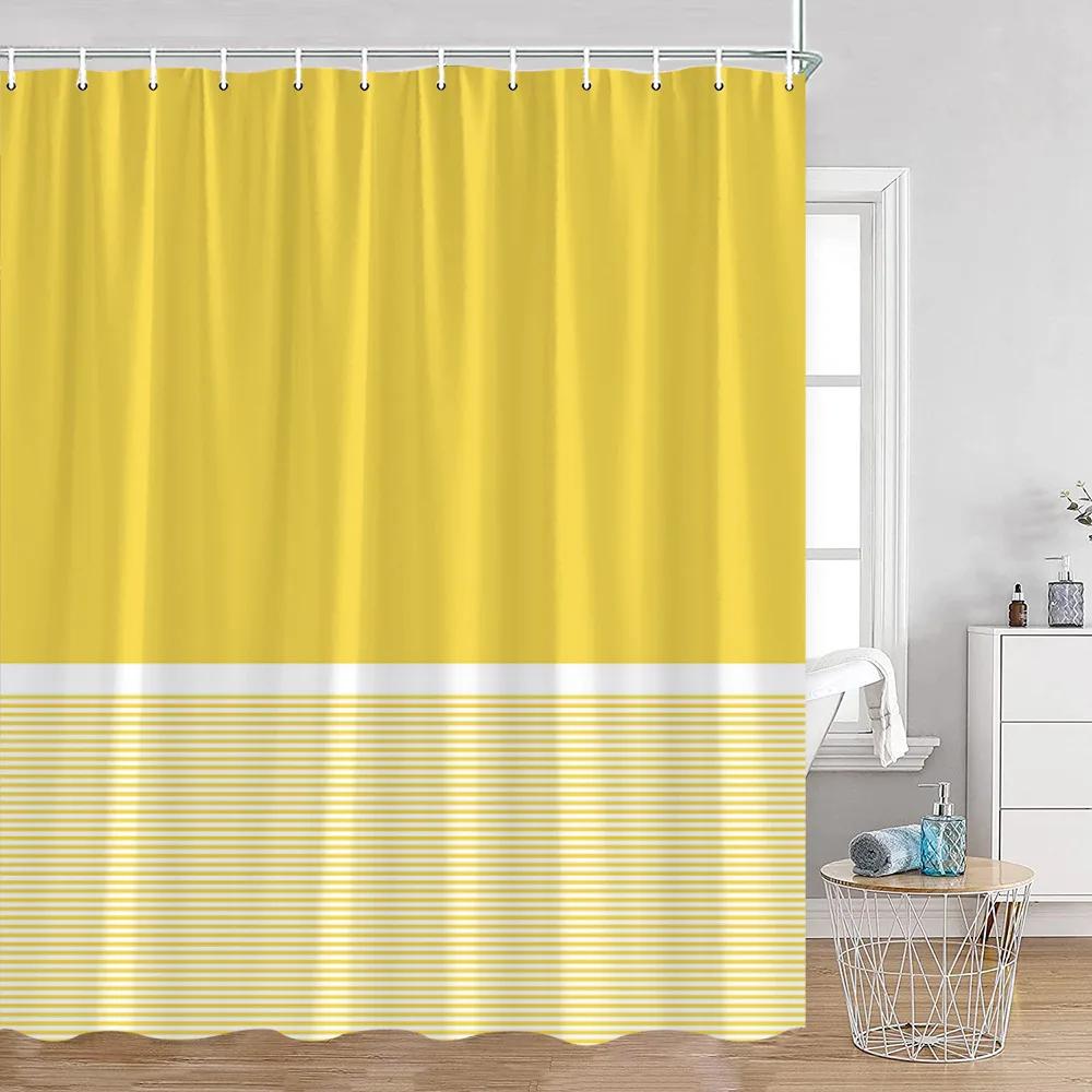 Solid Striped Shower Curtain Pink Yellow Blue Green Pattern Modern Simple Bath Curtains Polyester Cloth Home Bathroom Decoration