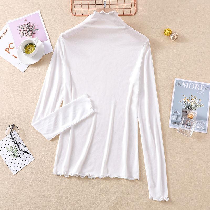 Thin Sunscreen Ice Silk Shirt Women's Long-sleeved Spring and Summer New Mesh Bottoming Shirt Foreign Style Inner Top