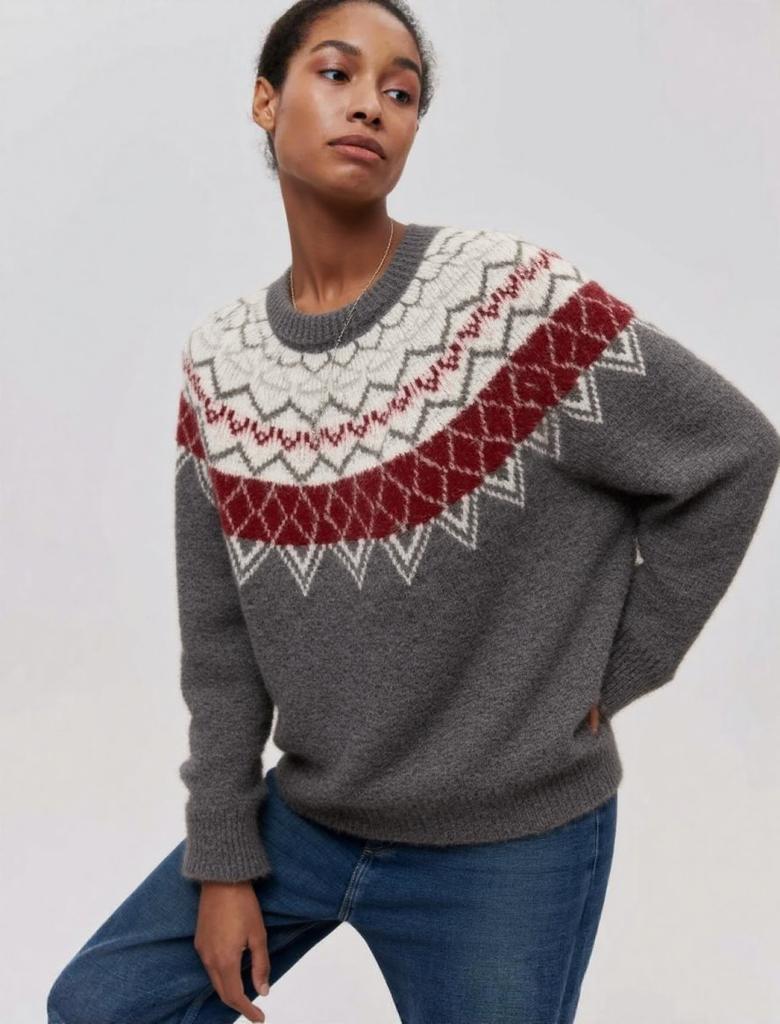 Fair Island Christmas Wind Knitted Sweater Jacquard Pattern Soft Waxy Plush Atmosphere Sweater Women's Loose Type