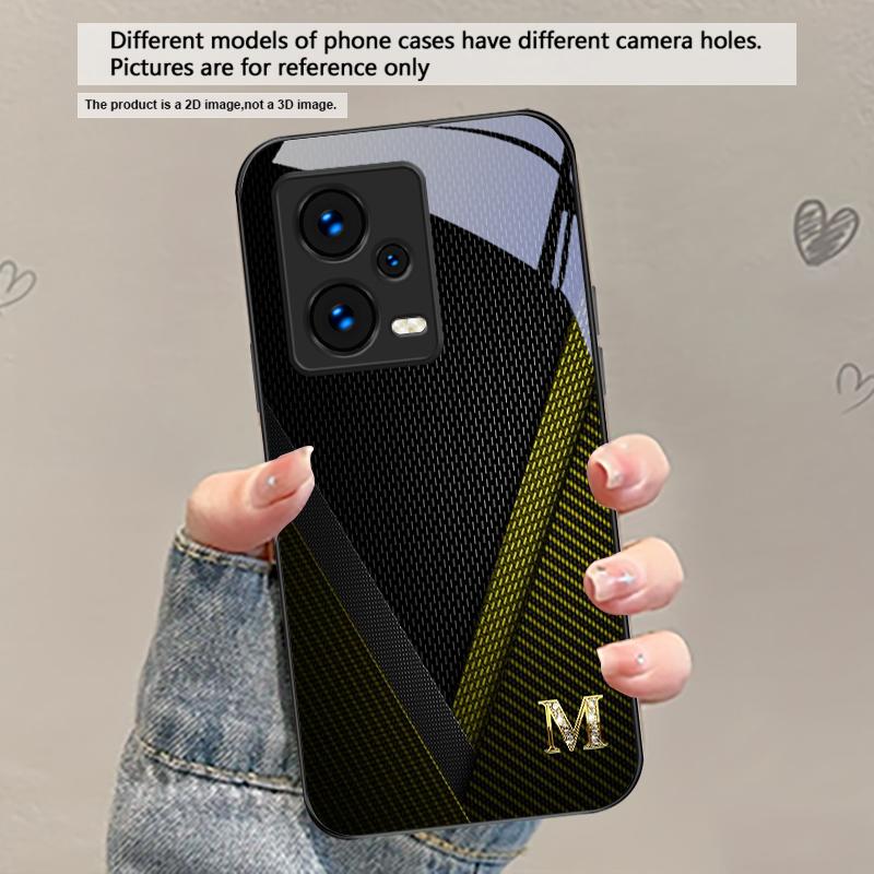 Elegant letter 'S M R' For Redmi Note 14 Pro+ 13 Pro 8 9 9S 12S 10 Pro 11 12 13C 14C A3 12 13 K60 Ultra Black Glass Phone Case