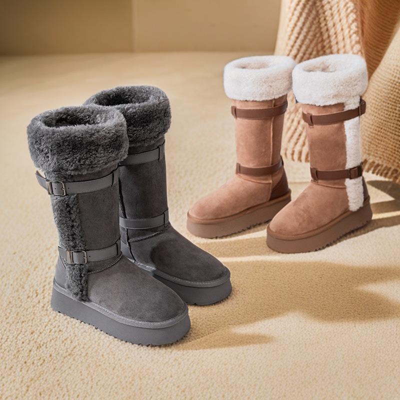 Long Boots Winter New Medium Tube Fluffy Large Thick-soled Cotton Shoes Curly Snow Boots Thickened Warm Short Boots