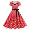 Dámské módní ležérní šaty na večer s krátkým rukávem, swingové, s puntíky, retro šaty