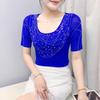 Summer Women's Bling Beading T-Shirt Fashion Casual Slim Mesh Top Classic Short Sleeve Designer Tees Blouse