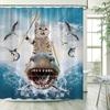 Funny Shower Curtains Cat Riding Shark Ocean Birds Sea Waves Cool Fun Bath Curtain Polyester Fabric Kids Bathroom Decor Sets