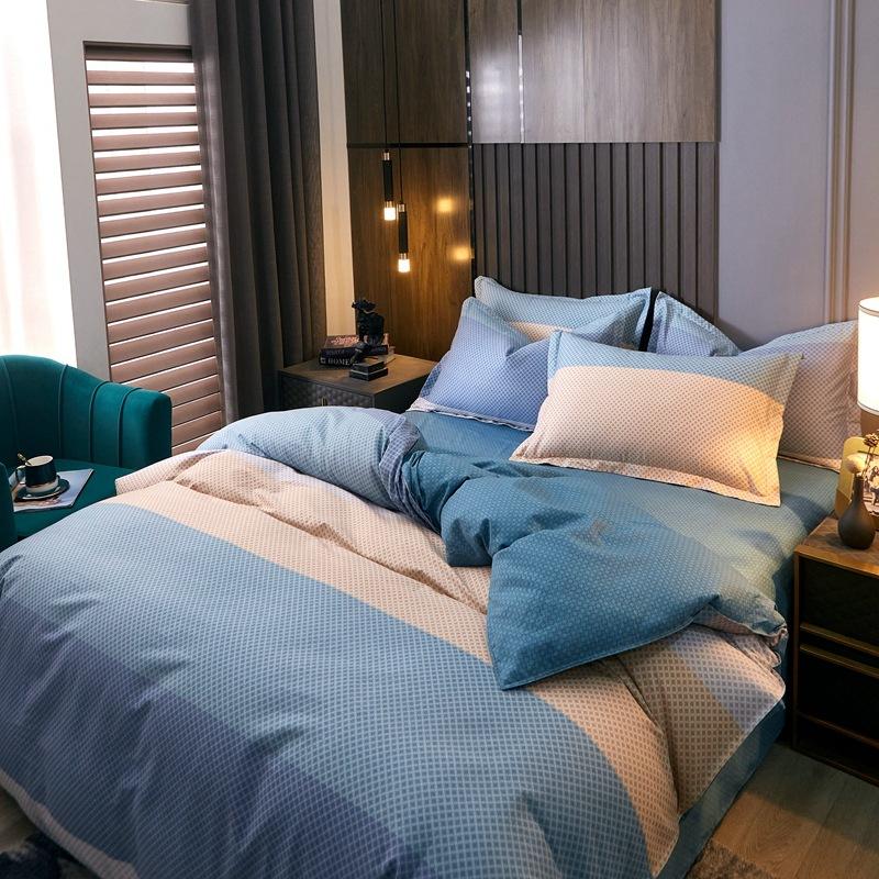 Vierteiliges Set aus Bettwäsche aus reiner Baumwolle, Bettbezug, Bettwäsche, dreiteiliges Bettlaken-Set für den Schlafsaal