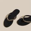 Spring and Summer Footwear Plus Size Retro Solid Color Sandals Flat Toe Rhinestone Women's Shoes Sandals Slippers.