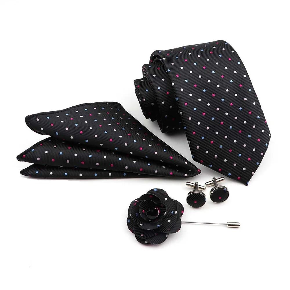 Luxusní, Pánská Kravata Set, Obchodní Kravata, Sada Manžetových Knoflíčků, Pánská Polyesterová Kravata, Dot Hanky. Kapesní náměstí