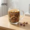Durable Glass Drinkware 350ML Hand-painted Highland Cow Glass Cattle Coffee Mug Decorative Wine Glasses with Handle Heat-Resistant Tea Milk