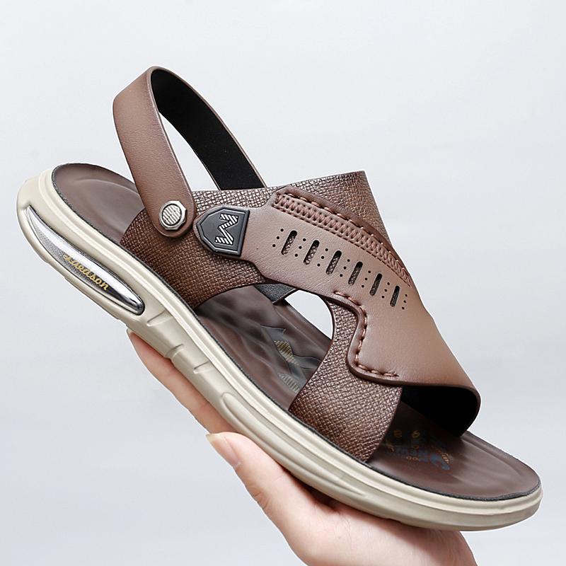 Модные летние новые мужские классические кожаные коричневые сандалии мужские натуральная — фото 5