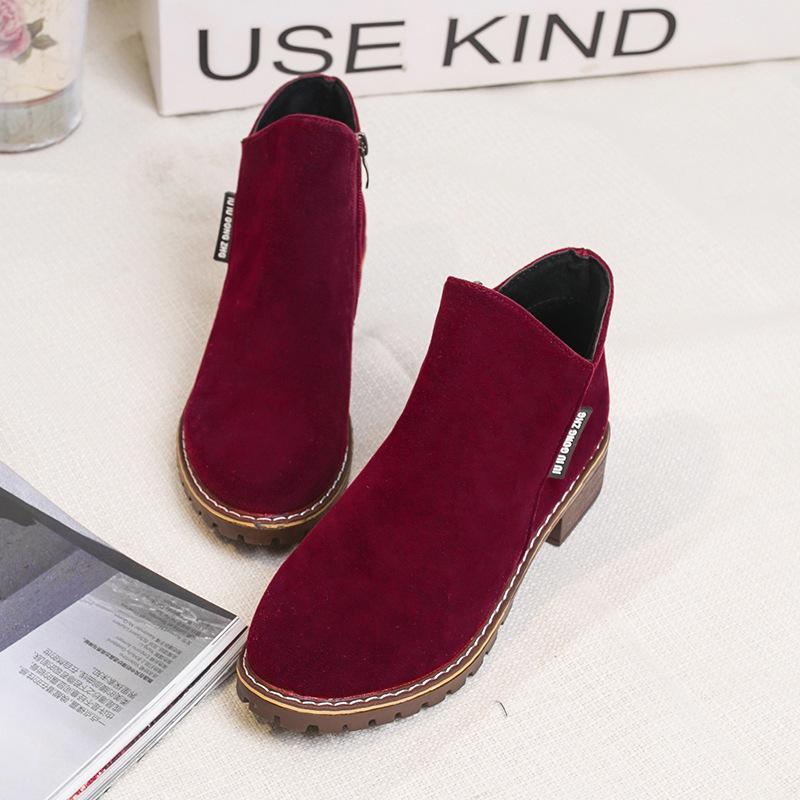 New Short Tube Retro Matte Short Boots Thick Heel Flat Bottom Martin Boots Side Zipper British Style No Box Hair