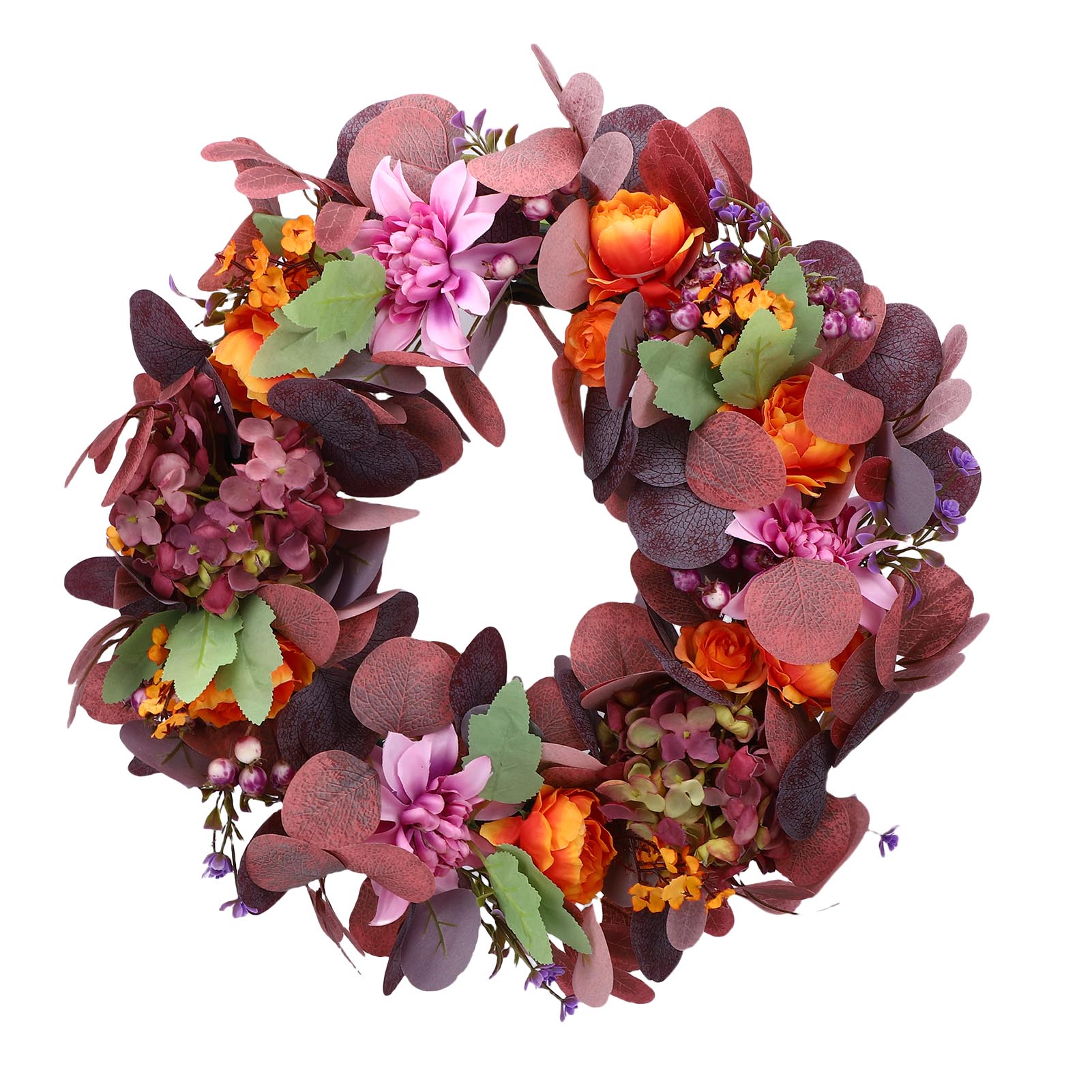 

Artificial Wreath Vibrant Colors Retro Simulated Autumn Wreath with Flowers Leaves for Front Door Courtyard Wedding Decoration