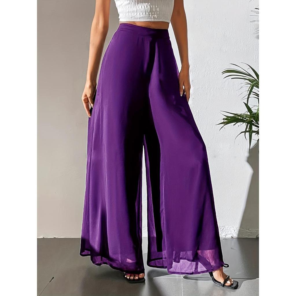 Women's Wide Leg Pants Casual Chiffon Loose Trousers for Summer