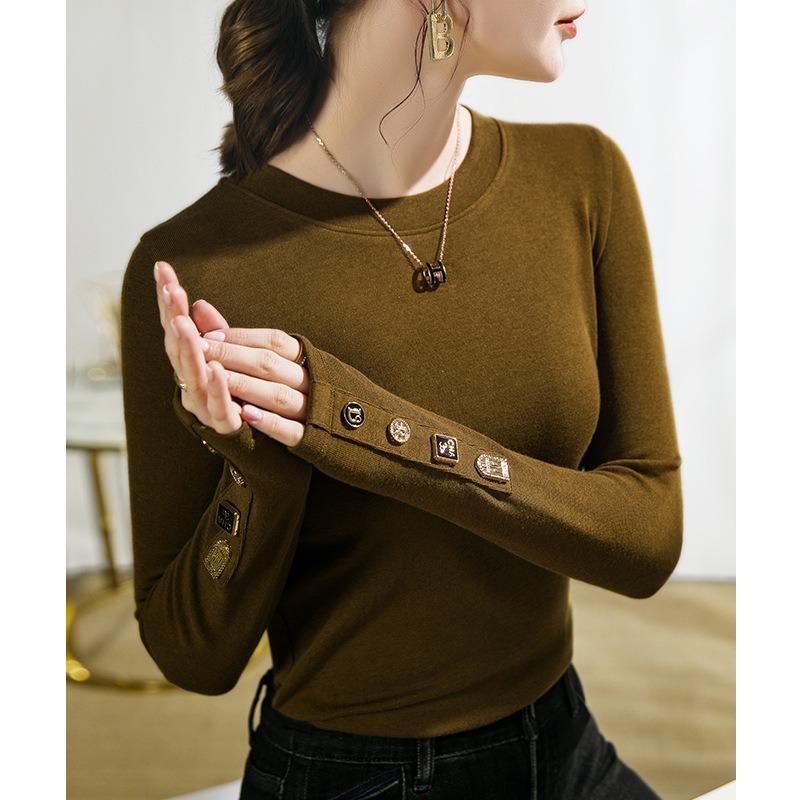 Crew neck bottoming shirt women's inner warm autumn and winter black long-sleeved t-shirt women's imitation cashmere top