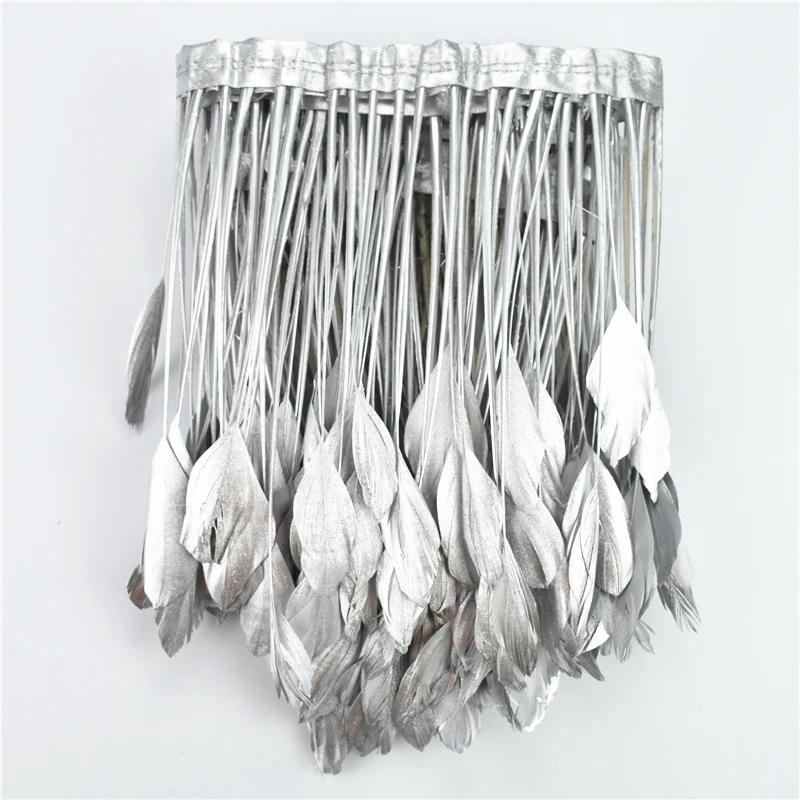 2Yards Golden Goose Feather Trim Tassel Fringe Stripped Coque Gold Silver Geese RibbonTape Wedding Decoration Handicraft Clothes