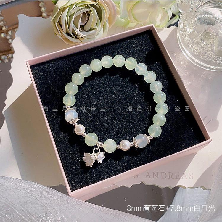 Natural Prehnite White Moonstone Crystal Bracelet for Wealth and Health, Original Fresh Green Bracelet, Gift for Female Friends