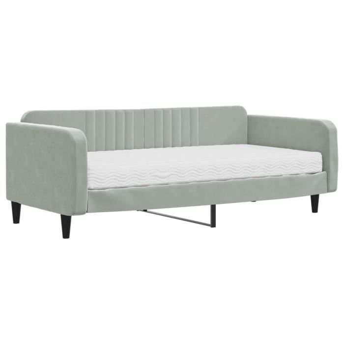 VidaXL Lit de jour avec matelas gris clair 100x200 cm velours 3197046