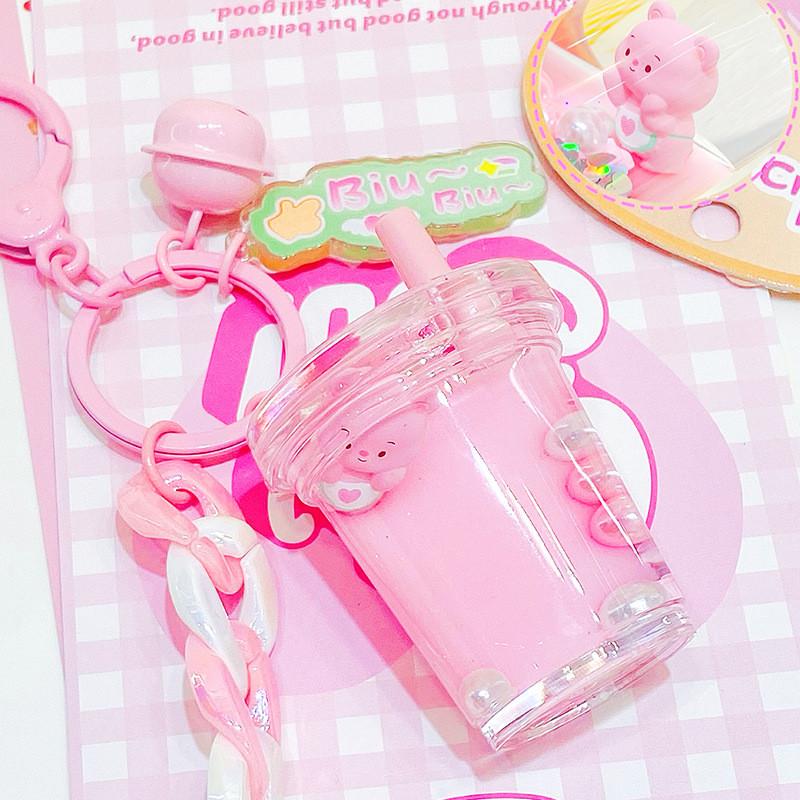 Eyecatching Pink And Orange Cream Bear Milk Tea Cup Keychain Charming Idea Gift