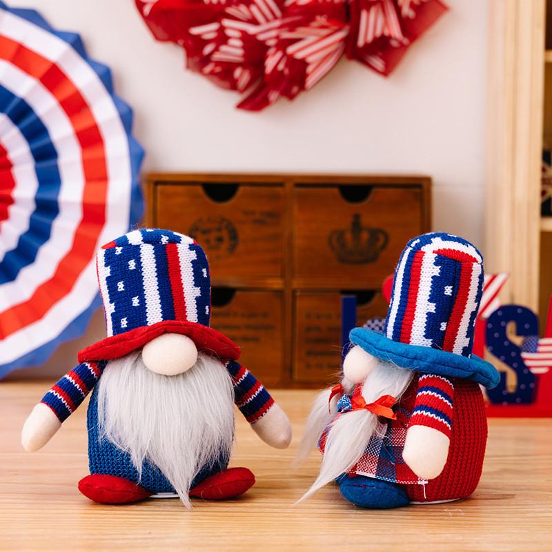 Independence Day Adorable Gnome Figurine With Lighted Knit Hat For Celebrations Festive