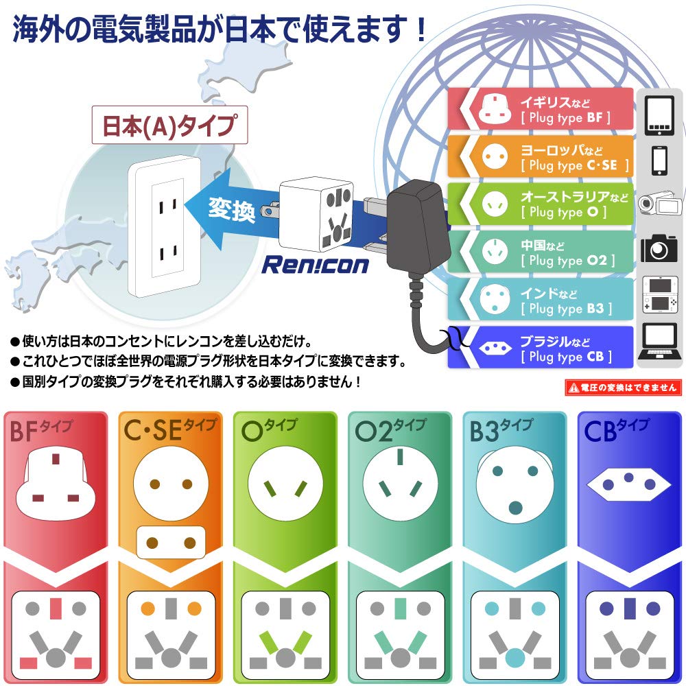 RW111BK napájecí konverzní zástrčka pro japonské zásuvky 6A Černý adaptér BF C SE O O2 B3 CB EU AU CN IN Typ kompatibilní C na A certifikováno PSE pro použití v