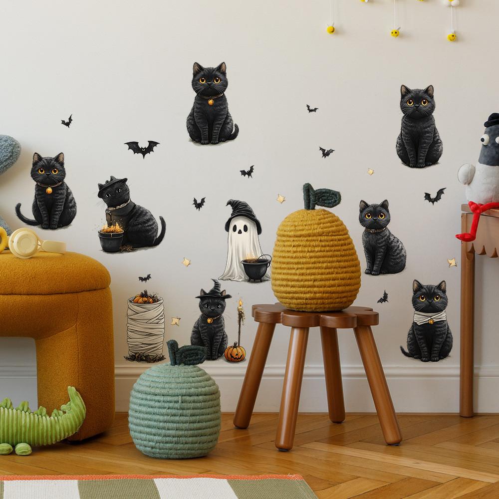 Cute Halloween Black Cat Bat Ghost Bedroom Home Decoration Wall Stickers