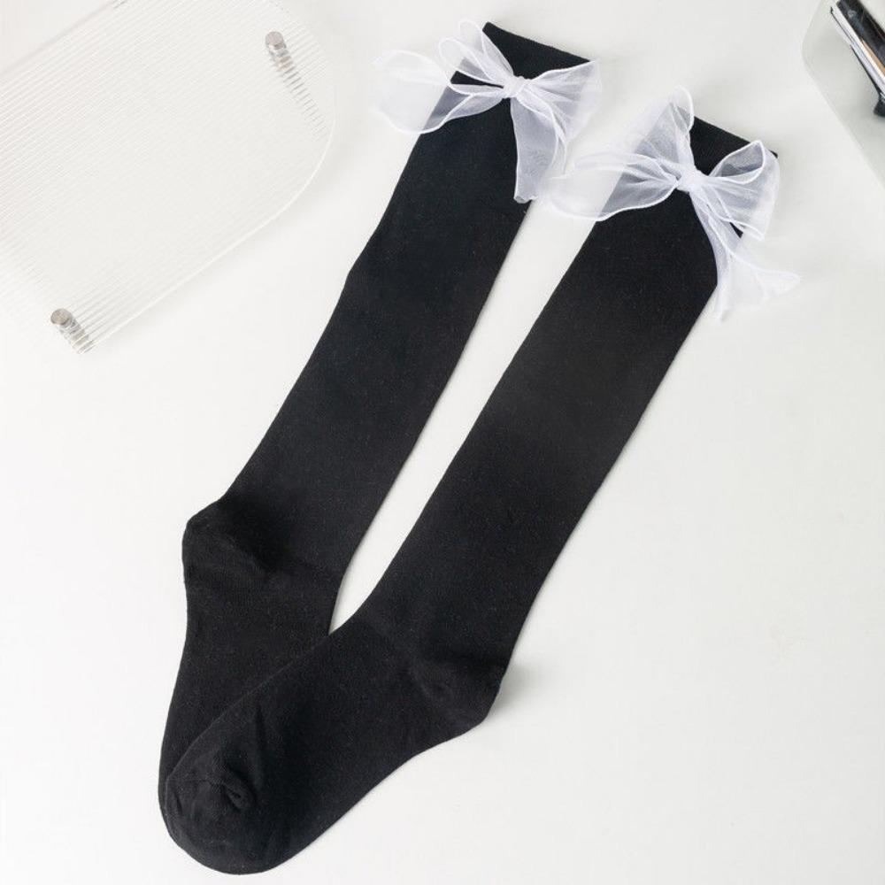 Schleife Röhrensocken Damen Frühling und Herbst Schwarz und Weiß JK Lolita Wadenstrümpfe Japanische Mädchen College-Stil Kniestrümpfe