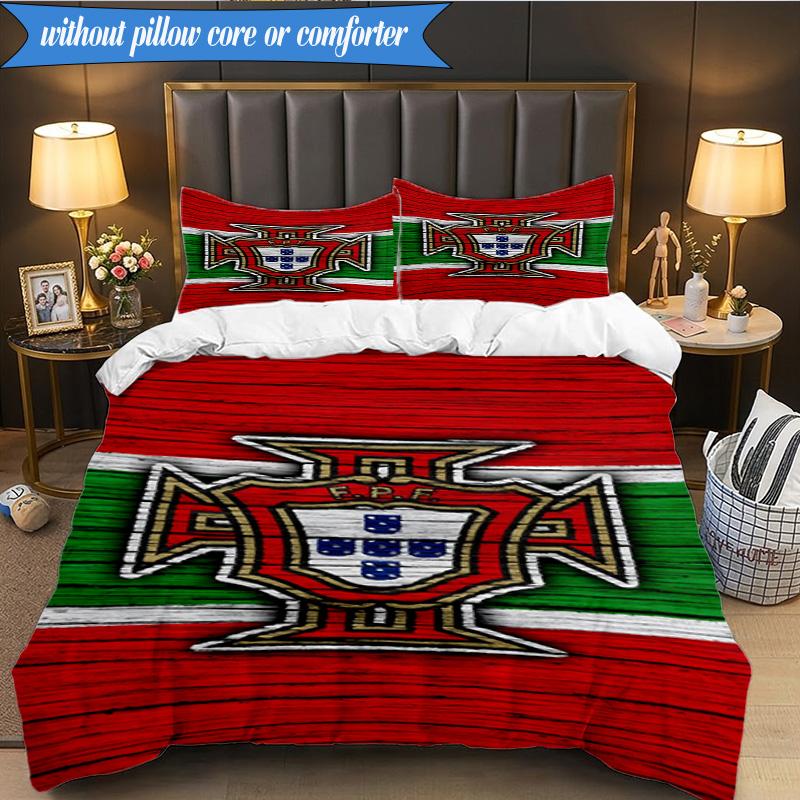 3PCS Portugal's National Emblem Bedding Set 2D Printing (Includes 1 Duvet Cover + 2 Pillowcases Coreless), Bedroom decor,Fan gift