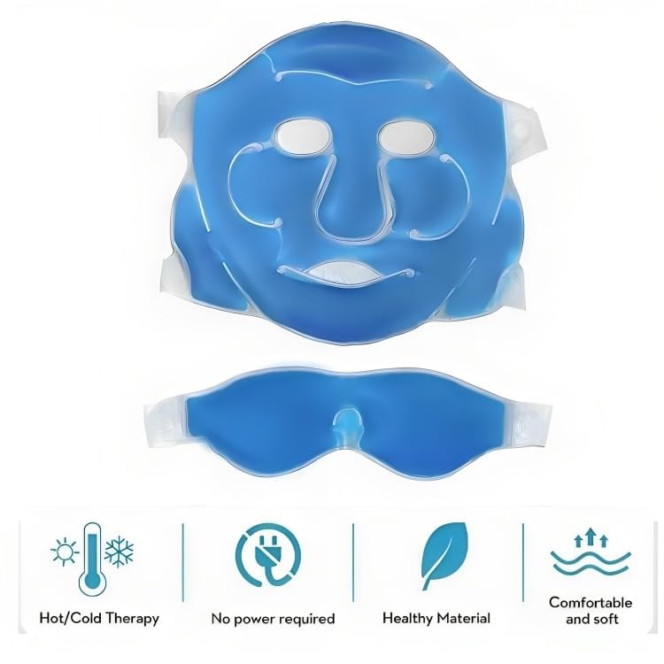 ISOTOPE Gel Face Mask with Eye Mask, Hot and Cold Therapy, Blue, Reusable, for Migraine Relief, Dark Circles, Puffy Eyes, Stress Relief, Sinusitis