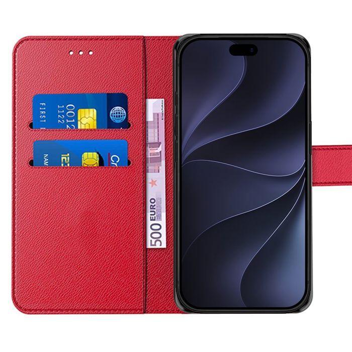 Coque pour iPhone 18 Pro, Protection Flip Case Cuir Synthétique Anti-Rayures Rouge