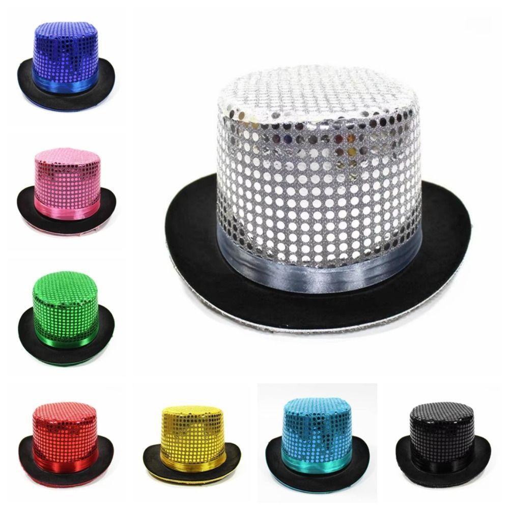 Sequined Glitter Top Hat British Style Multicolor Glittering Magician Hat Durable Lightweight Polyester Bowler Jazz Hat