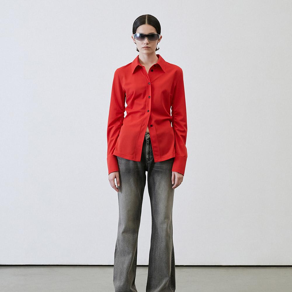 Lcdc Tm Shirred-Detail Slim-Fit Shirt Ivory/Ss