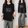 DIMANAF 2025 Autumn Plus Size Women Hoodies Shirts Tees Black Long Sleeve T-shirt Loose Casual Tops