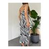 Zebra Patterned Strappy Deep Slit Wrapped Summer Dress