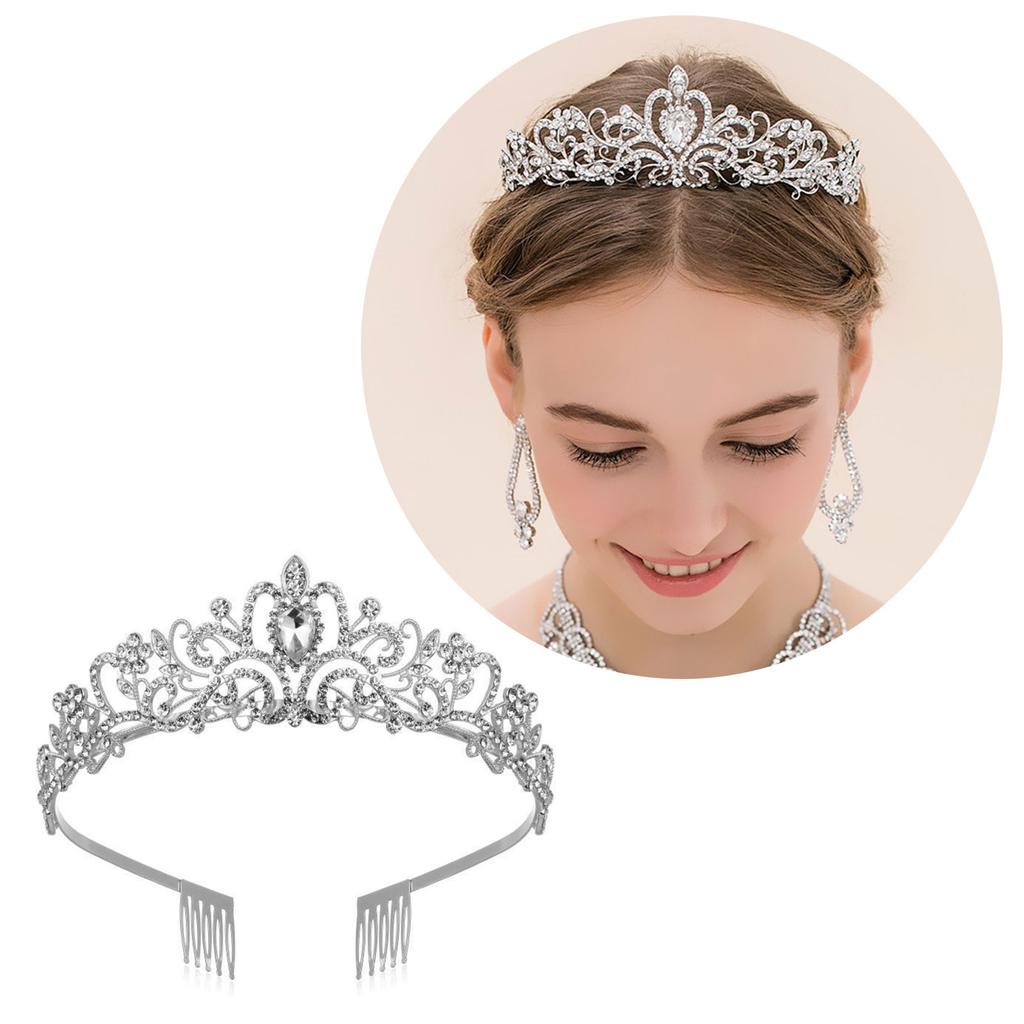 Shimmering Crystal Tiara Crown Princess Wedding Headpiece Gold Rhinestone Baroque Headband for Proms and Birthday