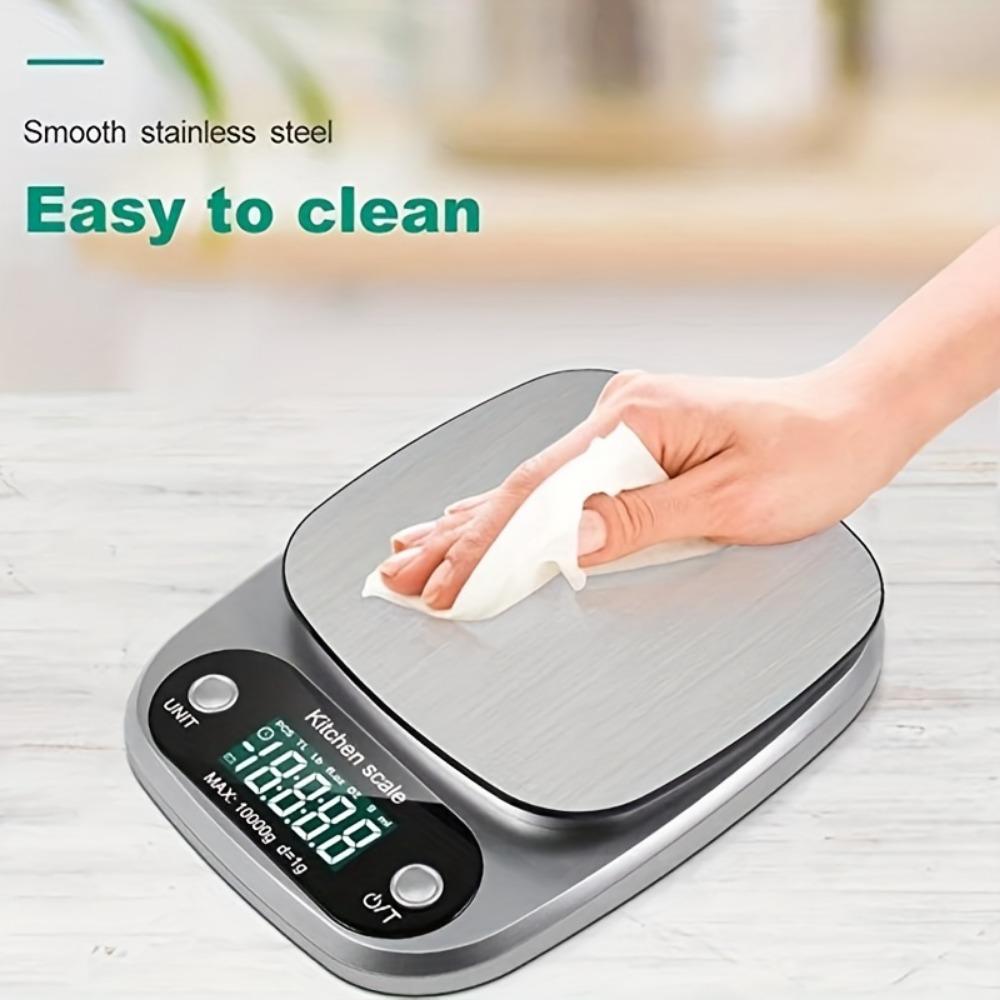 Cântar digital de bucătărie din oțel inoxidabil de înaltă precizie de 10 kg cu afișaj LCD de 1 g, funcție de tara, cântar electronic multifuncțional pentru alimente