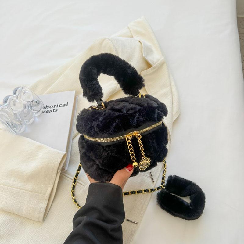 

Осенне-зимняя плюшевая сумка-сундук Niche Design Sense, новая женская однотонная популярная сумка через плечо с цепочкой, модные простые меховые сумки
