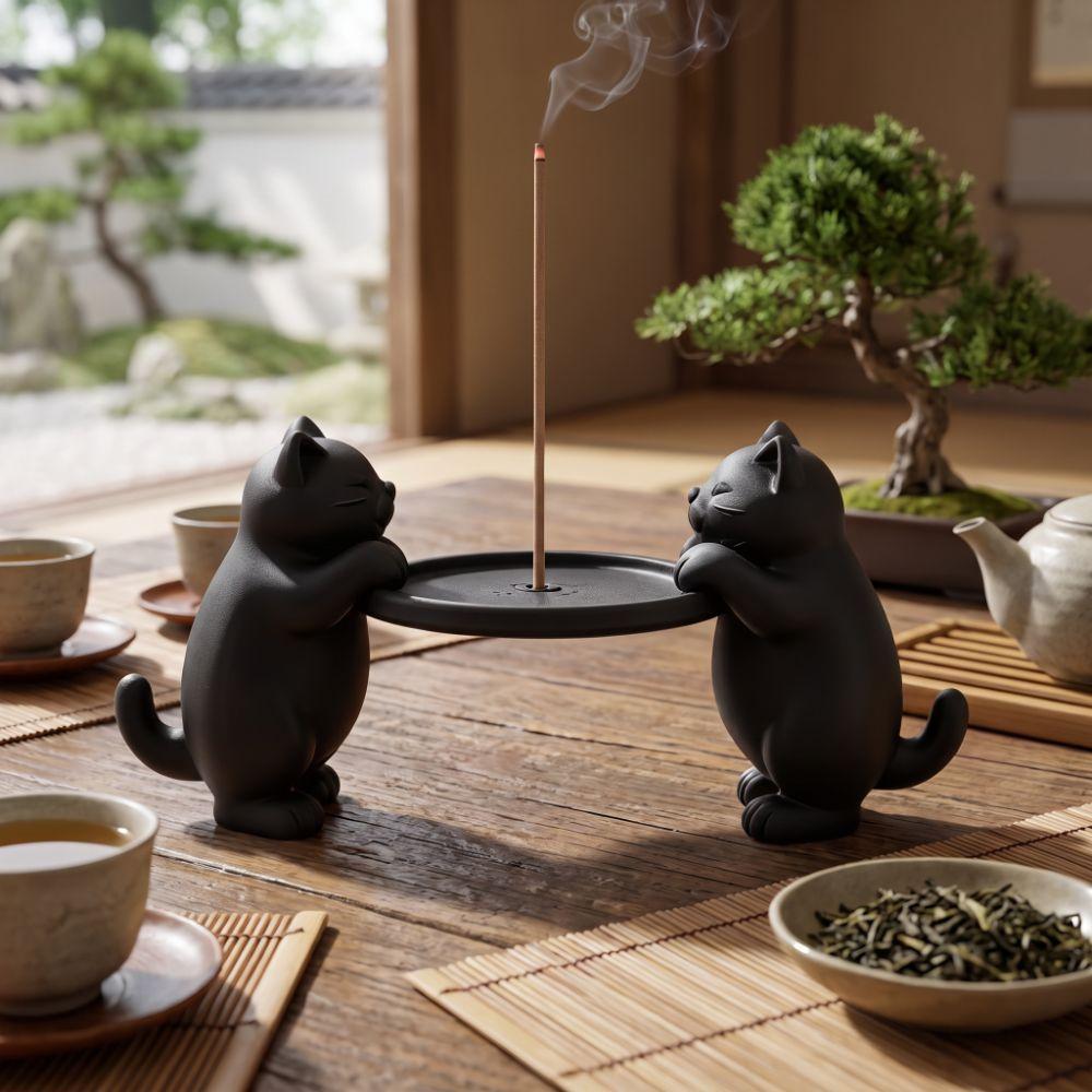 Minimalist Two Cats Incense Holder 3D Printing Incense Stick Holder Yoga Meditation