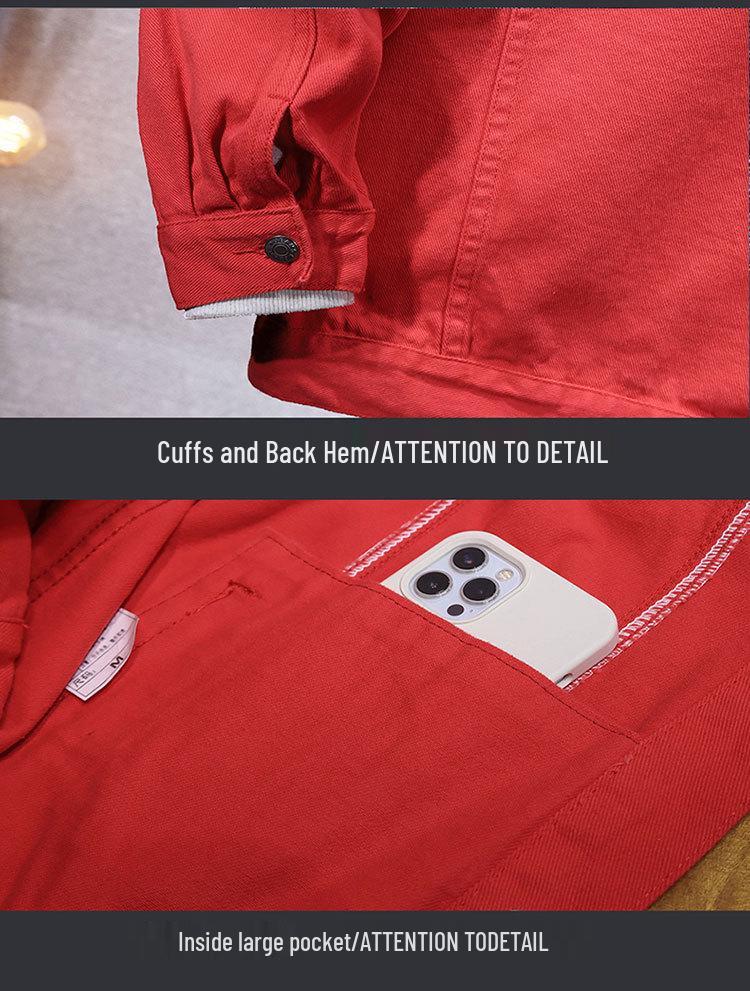 Men's Casual Watermelon Red Loose Fit Denim Jacket