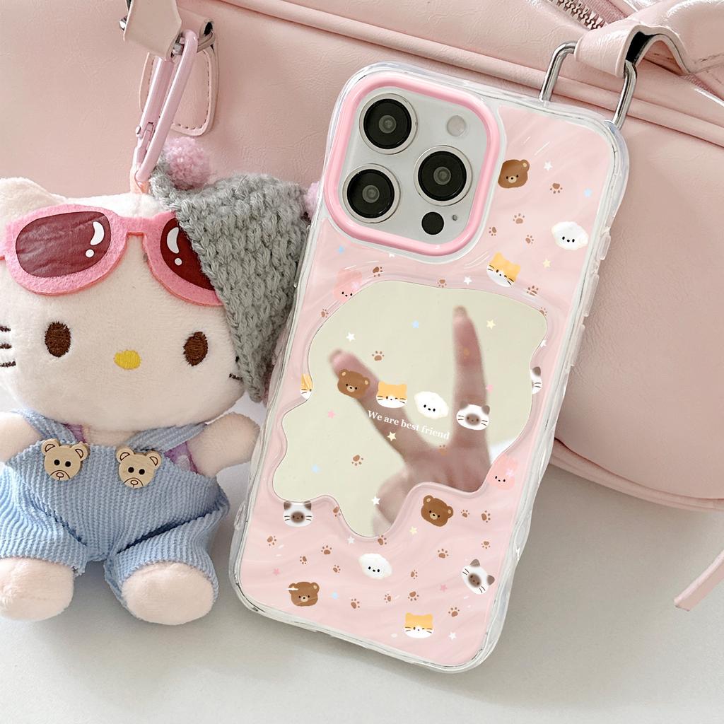 Cute Bear Mirror for Apple 16/15/iphone13promax Huawei Makeup Mirror Pink Phone Case