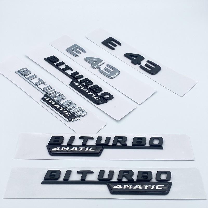 Nálepka 3D lesklá černá písmena E43 E53 E63 E63S V8 Biturbo 4matic ABS pro Mercedes Benz AMG blatník kufru W212 W213