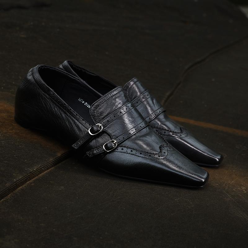 

Мода 2025 Насосы из коровьей кожи в британском стиле Пенни-лоферы Женская обувь Слипоны Повседневная кожаная обувь Обувь Офисная леди Обувь с квадратным носком 40 чёрный