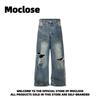 Mens Loose Fit Straight Leg Jeans Vintage Distressed Ripped Denim Pants Youth