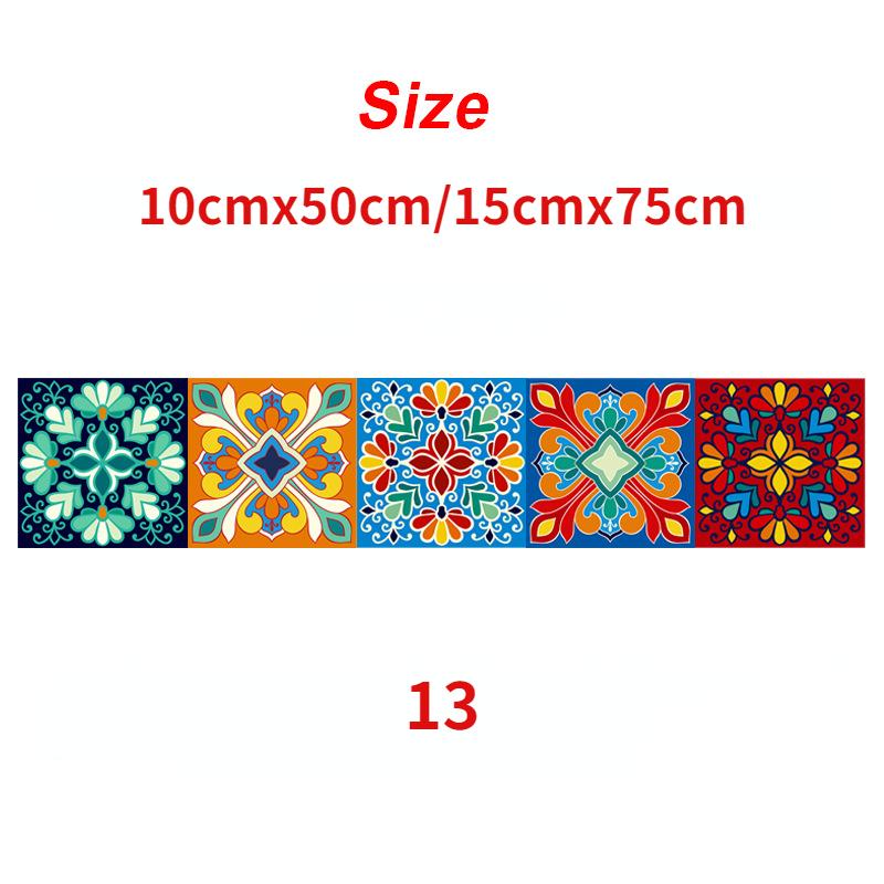1Pc 10/15cm Colorful Flowers Pattern Retro Tiles Wall Sticker Kitchen Bathroom Tile Waist Line Wallpaper Art Mural