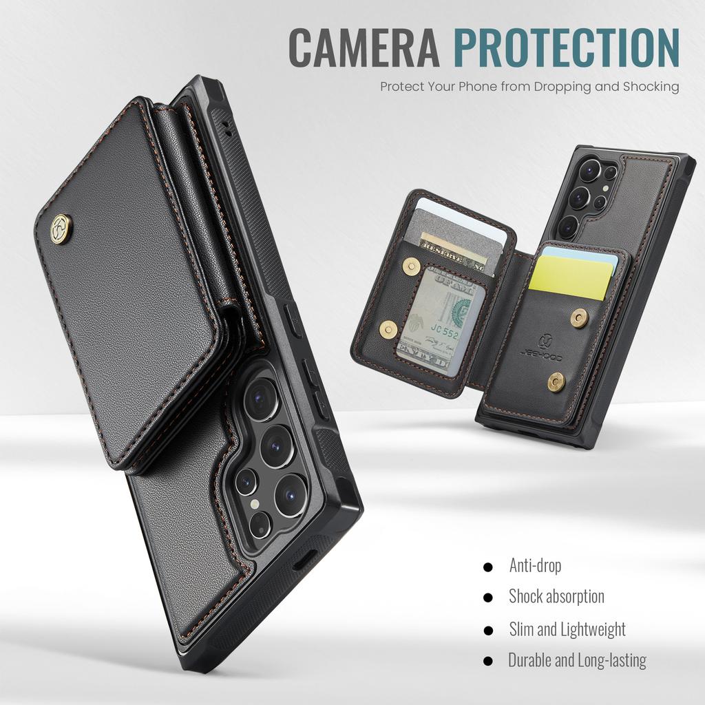 JEEHOOD J05 For Samsung Galaxy S24 Ultra Case Leather Mobile Cover with Detachable Magnetic Card Bag