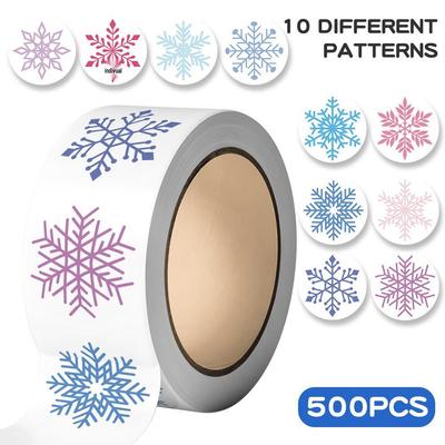 Cartoon Snowflake Series Stickers, 500 Sheets/Roll - DIY Decoration & Envelope Sealing.