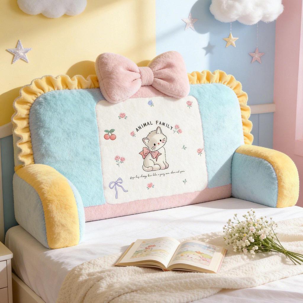 Cartoon Bedside Soft Upholstered Backrest Cushion for Children's Tatami or Girls' Bedroom, 2026 Anti-Collision Pillow.