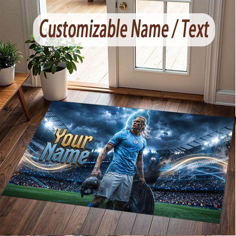 Custom Rug Erling Haaland Pattern Print Name Text Soft Non‑Slip Floor Carpet for Home Indoor Decoration