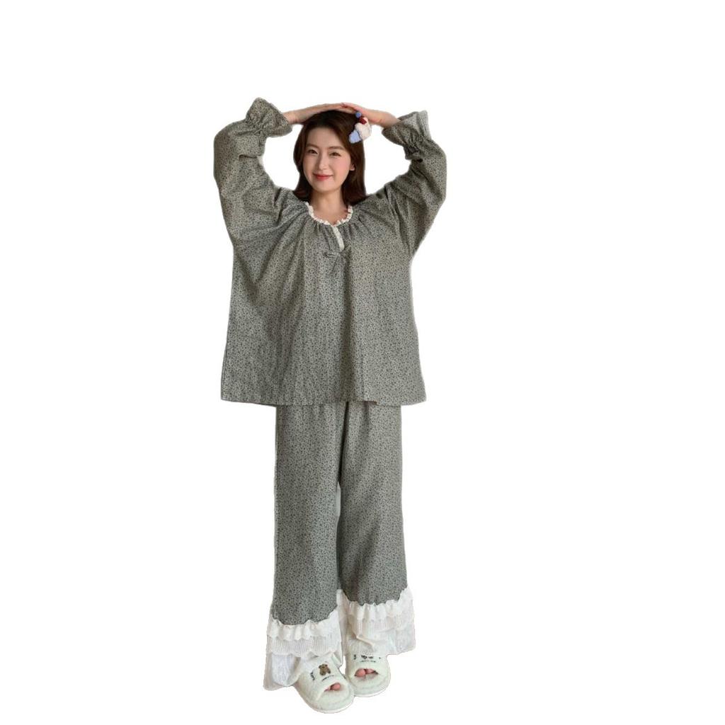 1011 new pajamas women's Korean small floral simple and comfortable lace set casual loose loungewear set