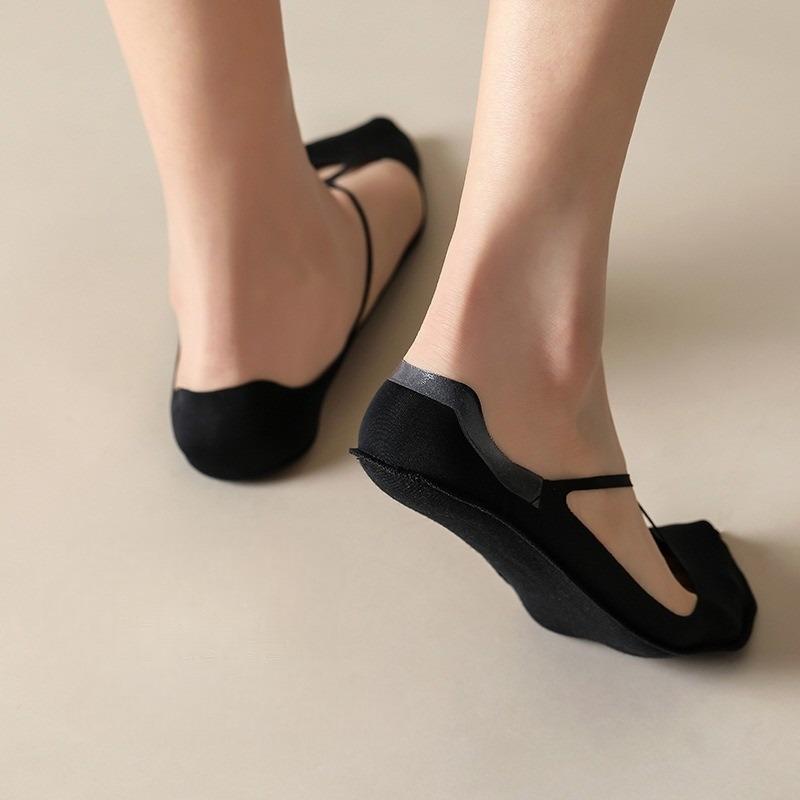 Summer Cross-sling Boat Socks Thin Ice Silk Invisible Socks Silicone Anti-slip Cotton Bottom Shallow Mouth Socks