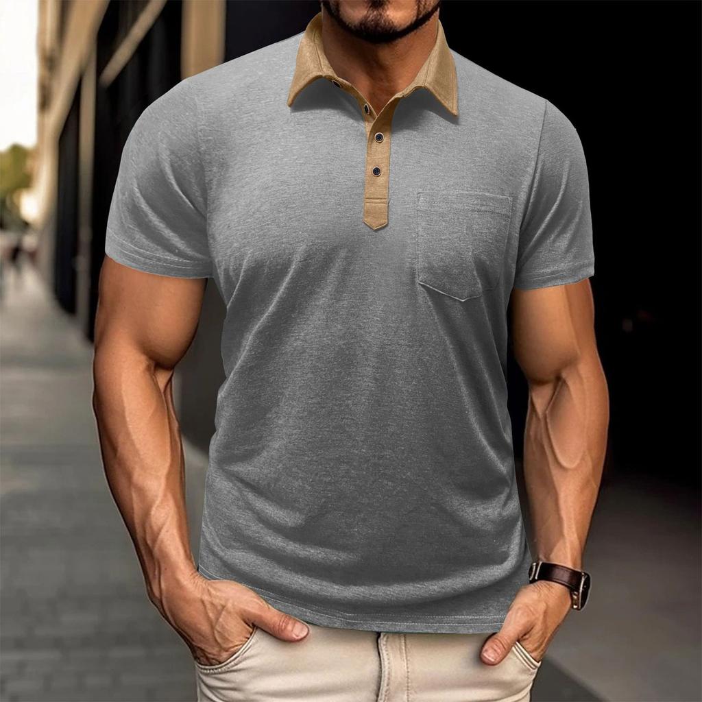 Men's Short Sleeved Shirt Men's 4-button T-shirt Casual Top