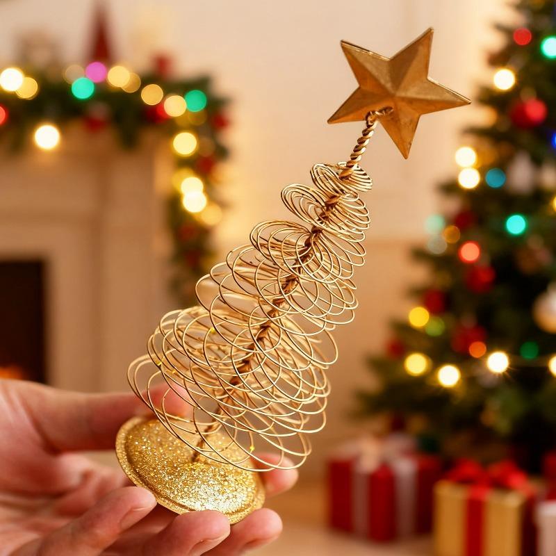 Gold Wire Pentagram Star Vintage Christmas Tree Creative Artificial Christmas Tree Desktop Decoration Statues Props Party Decor